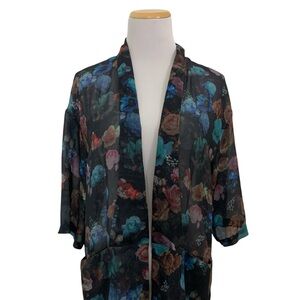 Vintage Y2K Semi Sheer Floral Jacket Cardigan Kimono Colorful Moody Whimsygoth